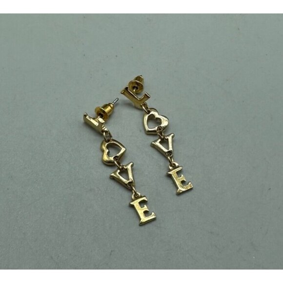 3/$30 Vintage Love Drop Earrings Gold Tone Letter Dangle Pierced Jewelry 1.5" - Picture 4 of 11